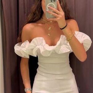 Zara White Ruffle Off-Shoulder Mini Dress